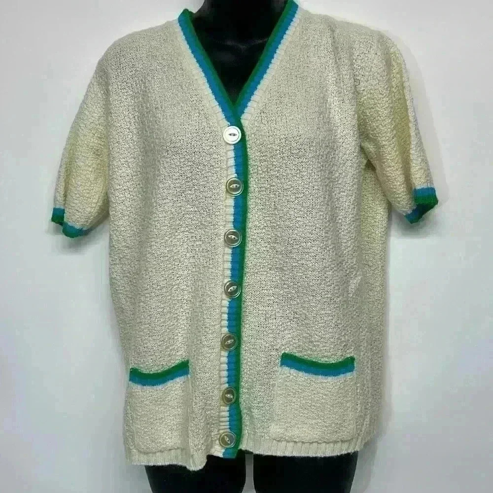 Vintage el mar knitted, short sleeve cardigan